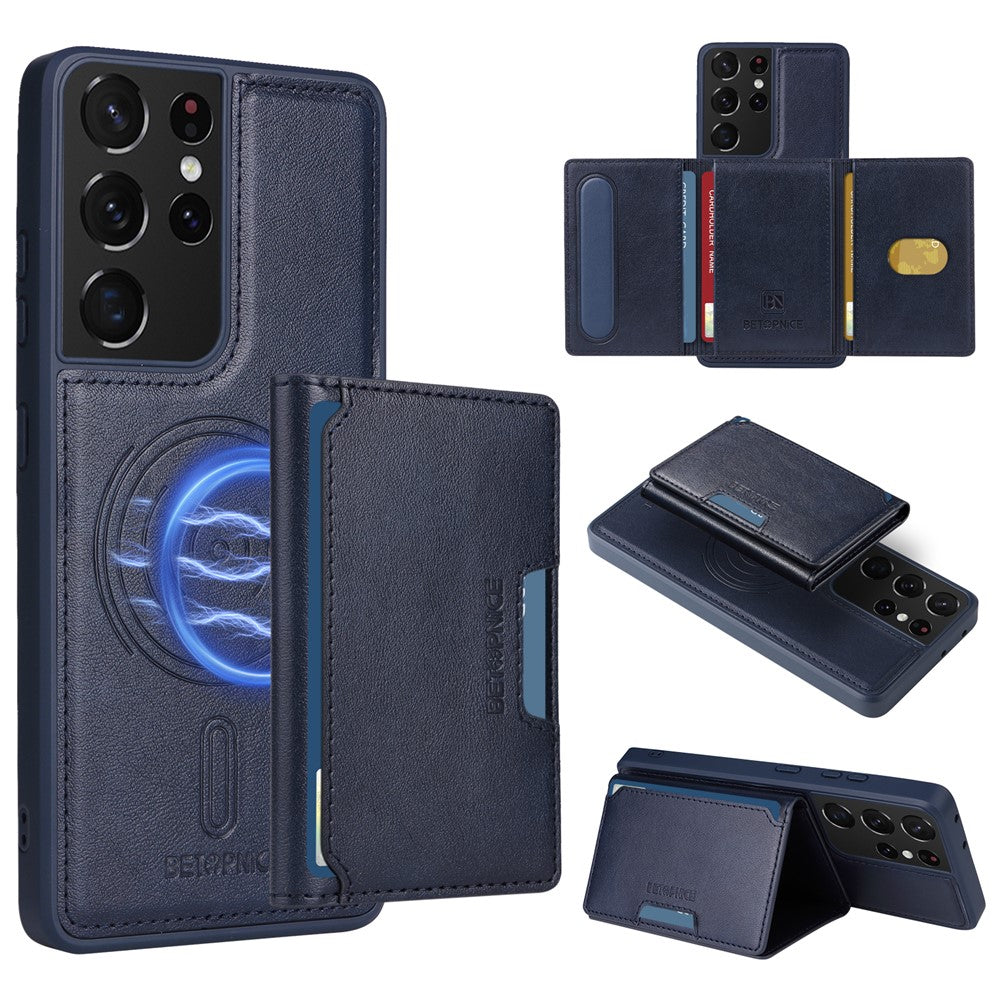 BETOPNICE For Samsung Galaxy S21 Ultra 5G Magnetic Case  Leather Phone Cover Kickstand with Detachable Card Bag