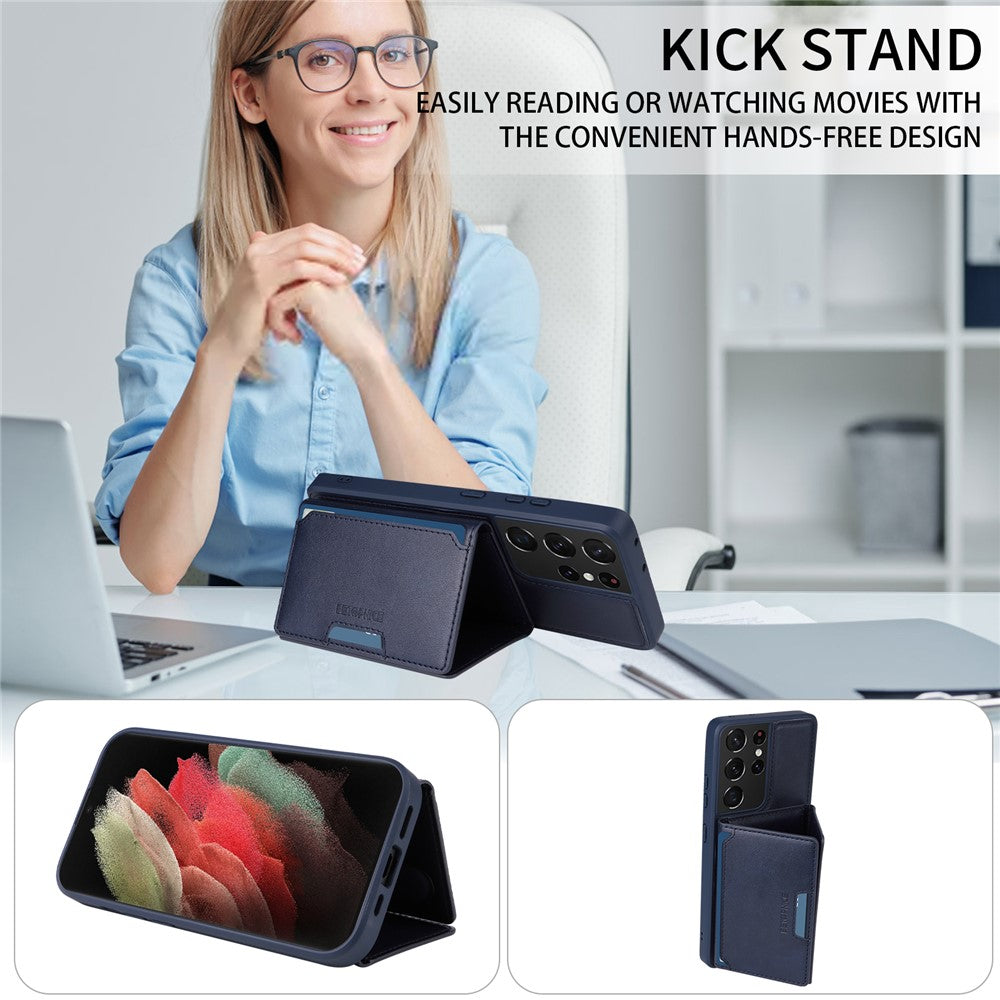 BETOPNICE For Samsung Galaxy S21 Ultra 5G Magnetic Case  Leather Phone Cover Kickstand with Detachable Card Bag