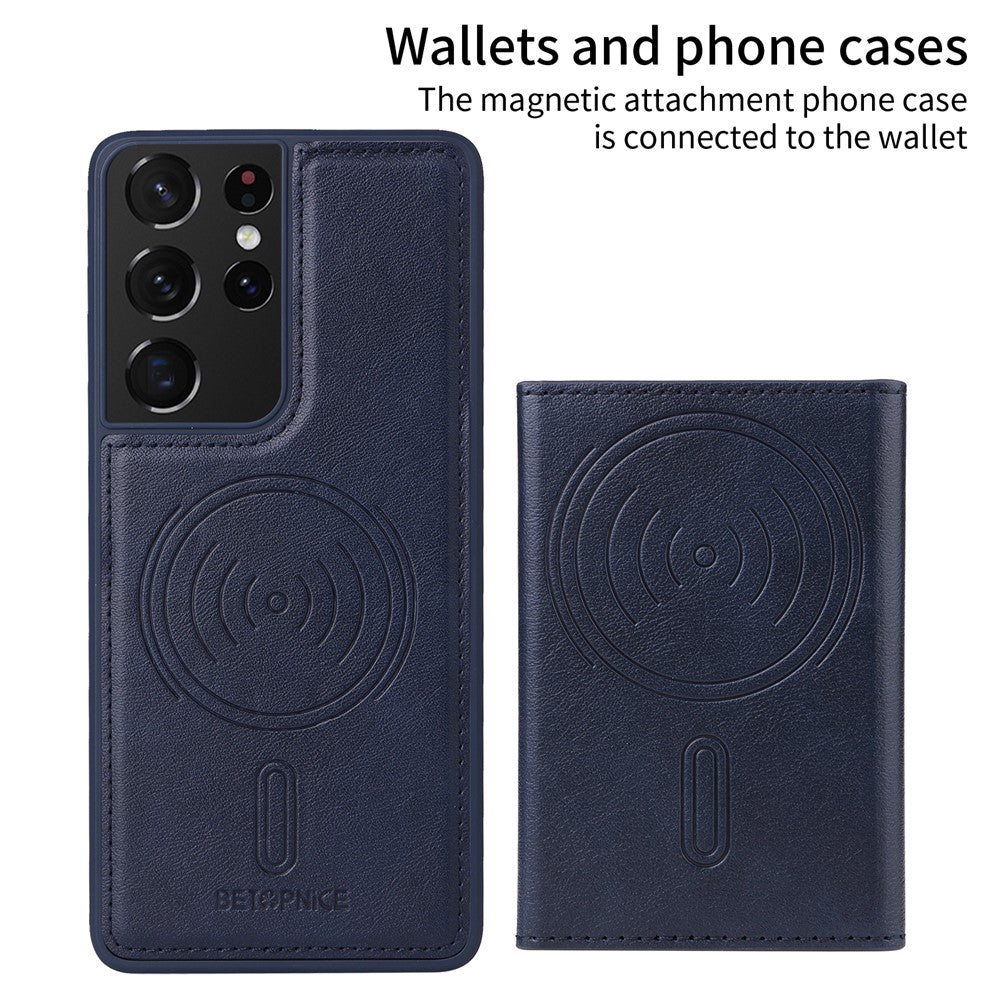 BETOPNICE For Samsung Galaxy S21 Ultra 5G Magnetic Case  Leather Phone Cover Kickstand with Detachable Card Bag