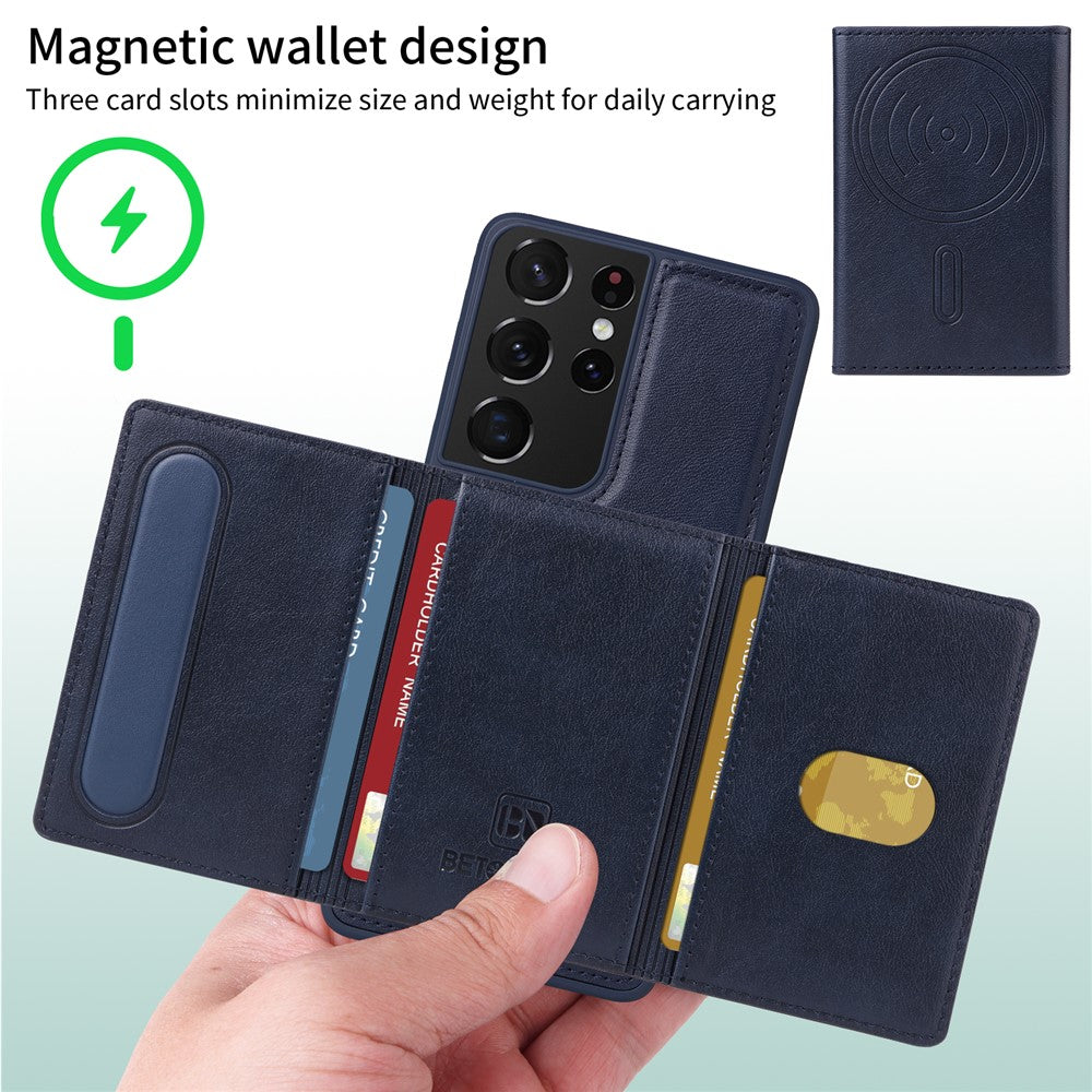 BETOPNICE For Samsung Galaxy S21 Ultra 5G Magnetic Case  Leather Phone Cover Kickstand with Detachable Card Bag