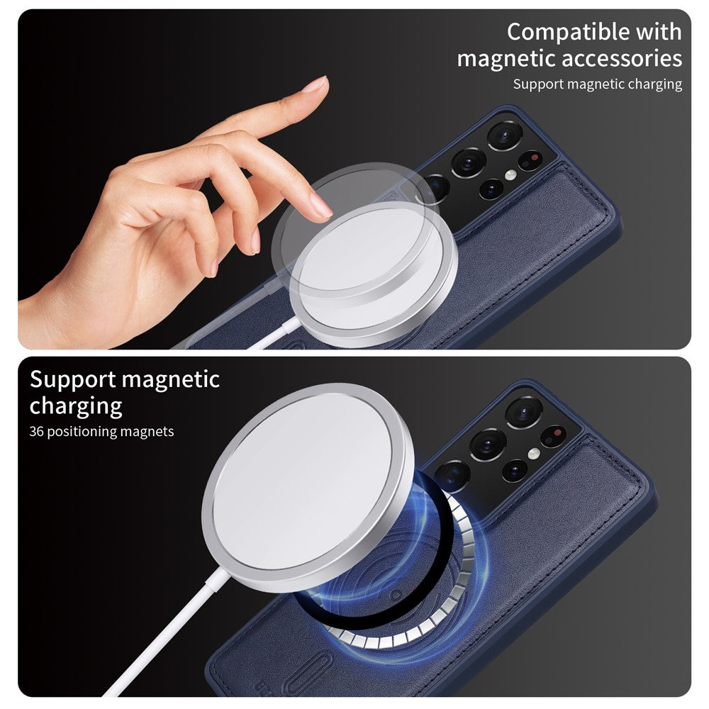 BETOPNICE For Samsung Galaxy S21 Ultra 5G Magnetic Case  Leather Phone Cover Kickstand with Detachable Card Bag