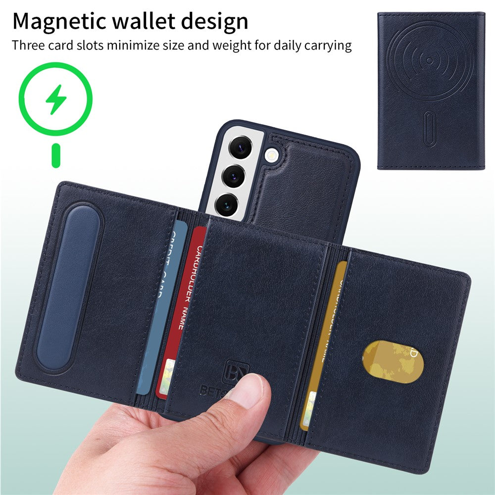 BETOPNICE magnetisk lædercover til Samsung Galaxy S22 5G med stativ og aftagelig kortholder