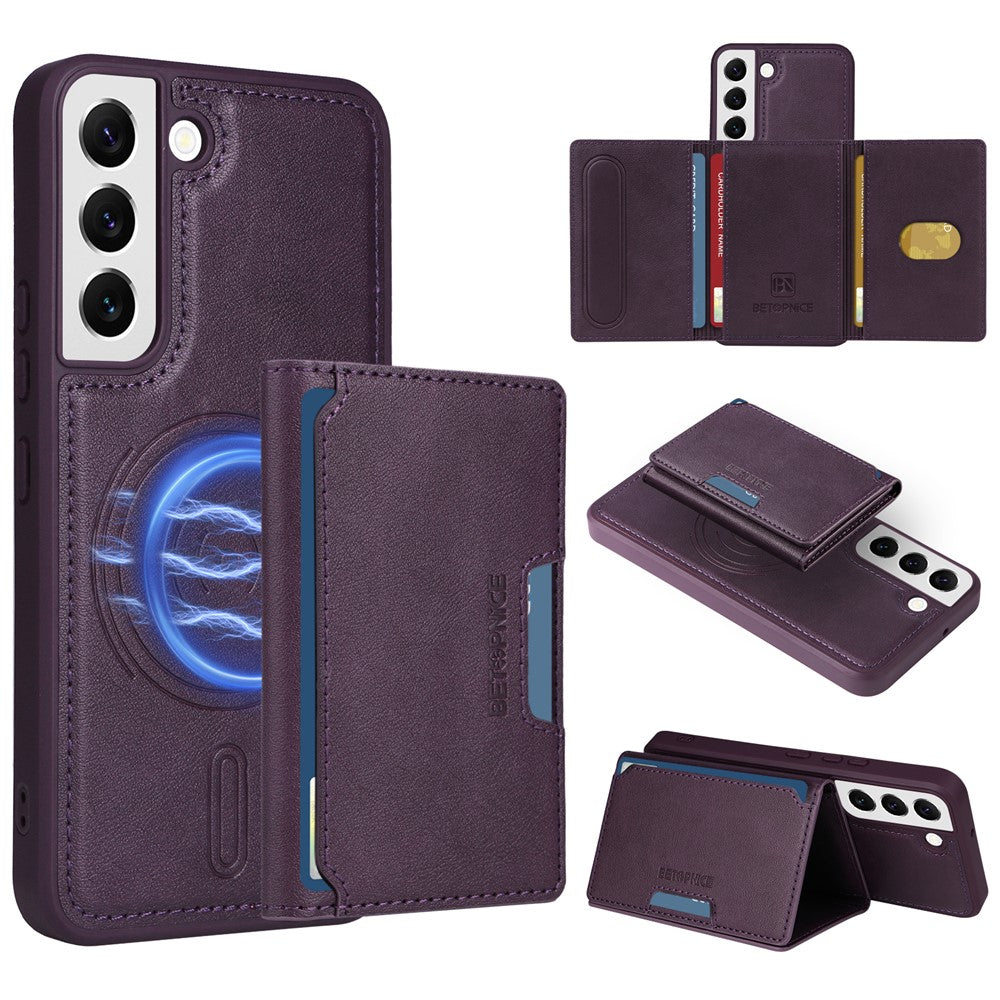 BETOPNICE magnetisk lædercover til Samsung Galaxy S22 5G med stativ og aftagelig kortholder