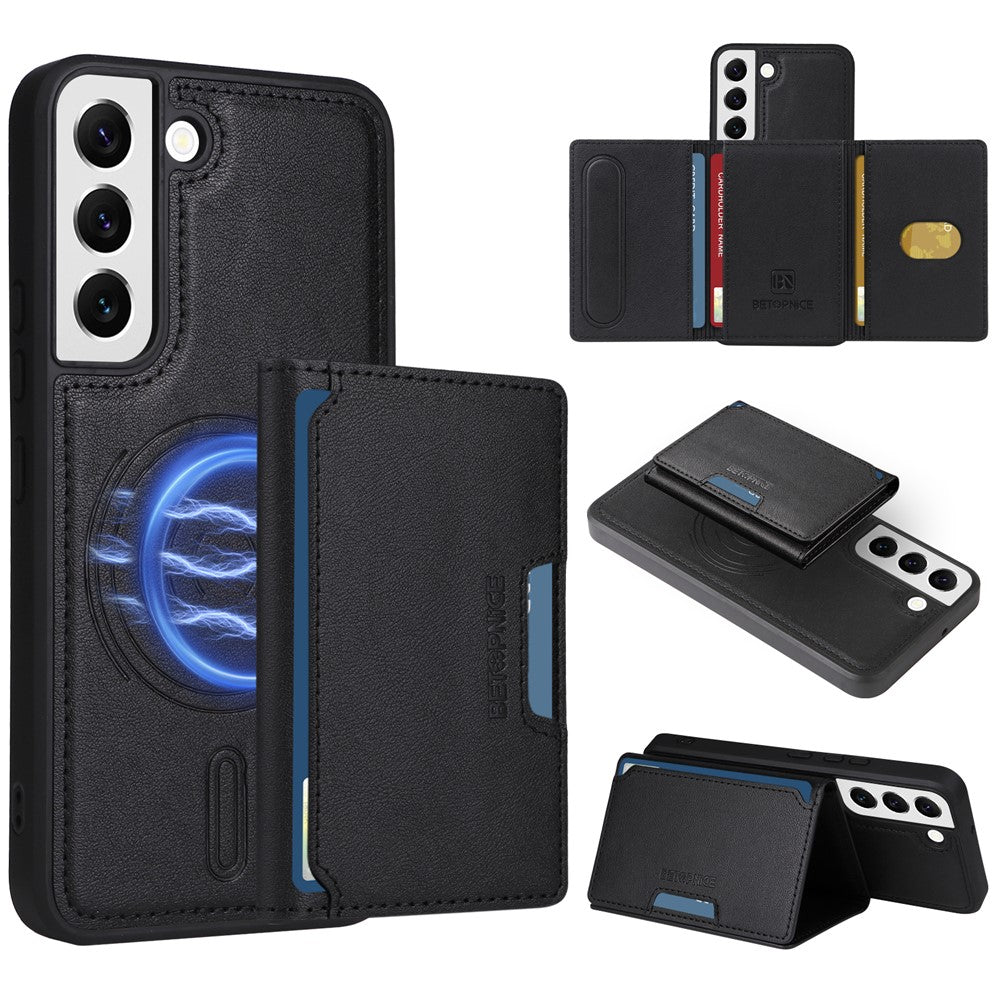 BETOPNICE magnetisk lædercover til Samsung Galaxy S22 5G med stativ og aftagelig kortholder