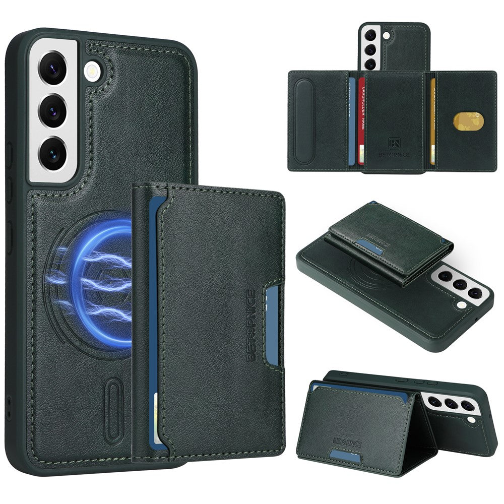BETOPNICE magnetisk lædercover til Samsung Galaxy S22 5G med stativ og aftagelig kortholder