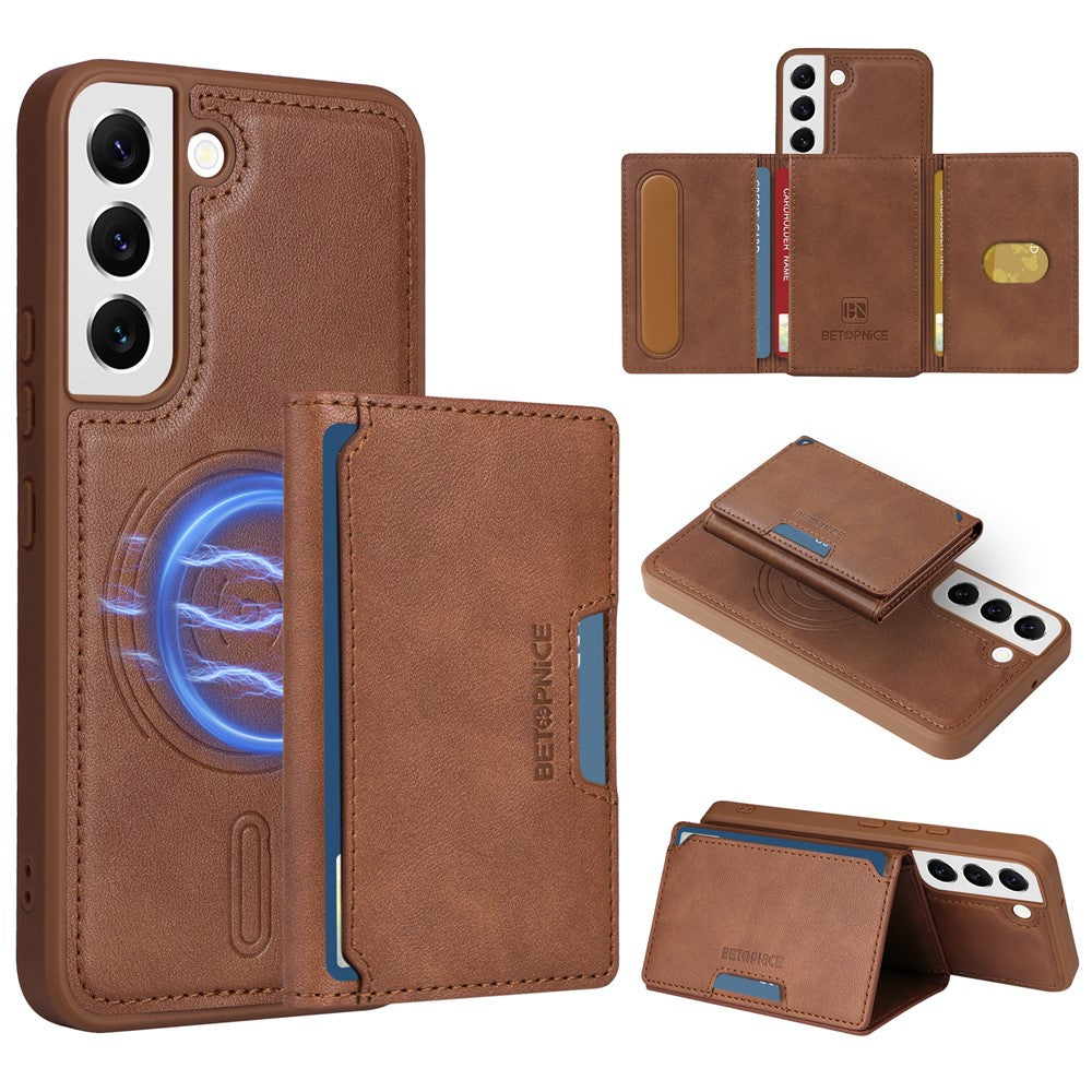BETOPNICE magnetisk lædercover til Samsung Galaxy S22 5G med stativ og aftagelig kortholder