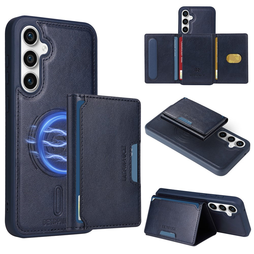 BETOPNICE For Samsung Galaxy S23 FE Magnetic Case  Leather Phone Cover Kickstand with Detachable Card Bag
