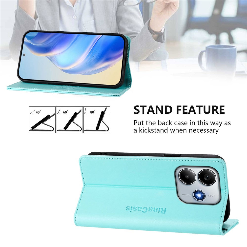 For Xiaomi Poco M7 Pro 5G Leather Case RINACASIS RC01 Phone Cover with RFID Blocking Wallet Stand