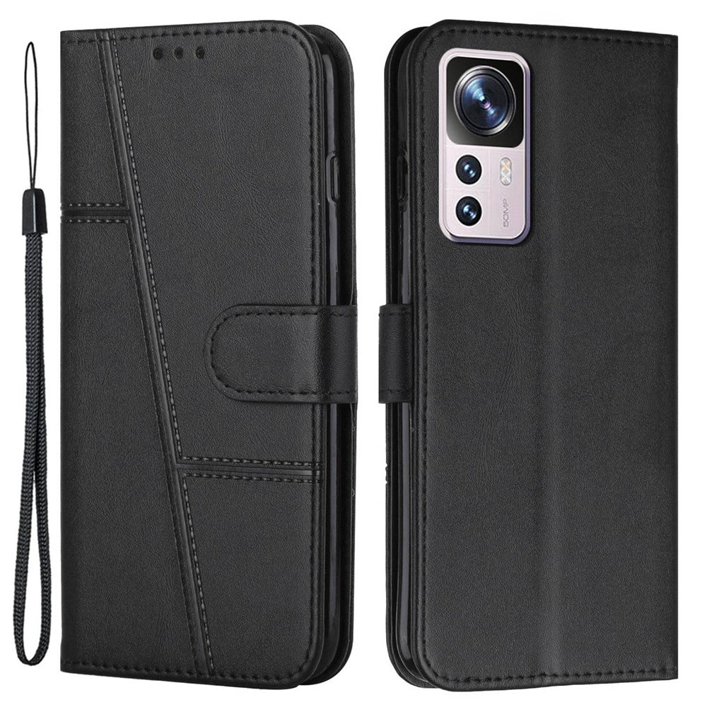 For Xiaomi 12T 5G / Redmi K50 Ultra 5G / 12T Pro 5G Stitching PU Leather Flip Case Wallet Stand Full Shockproof Protective Cover with Strap