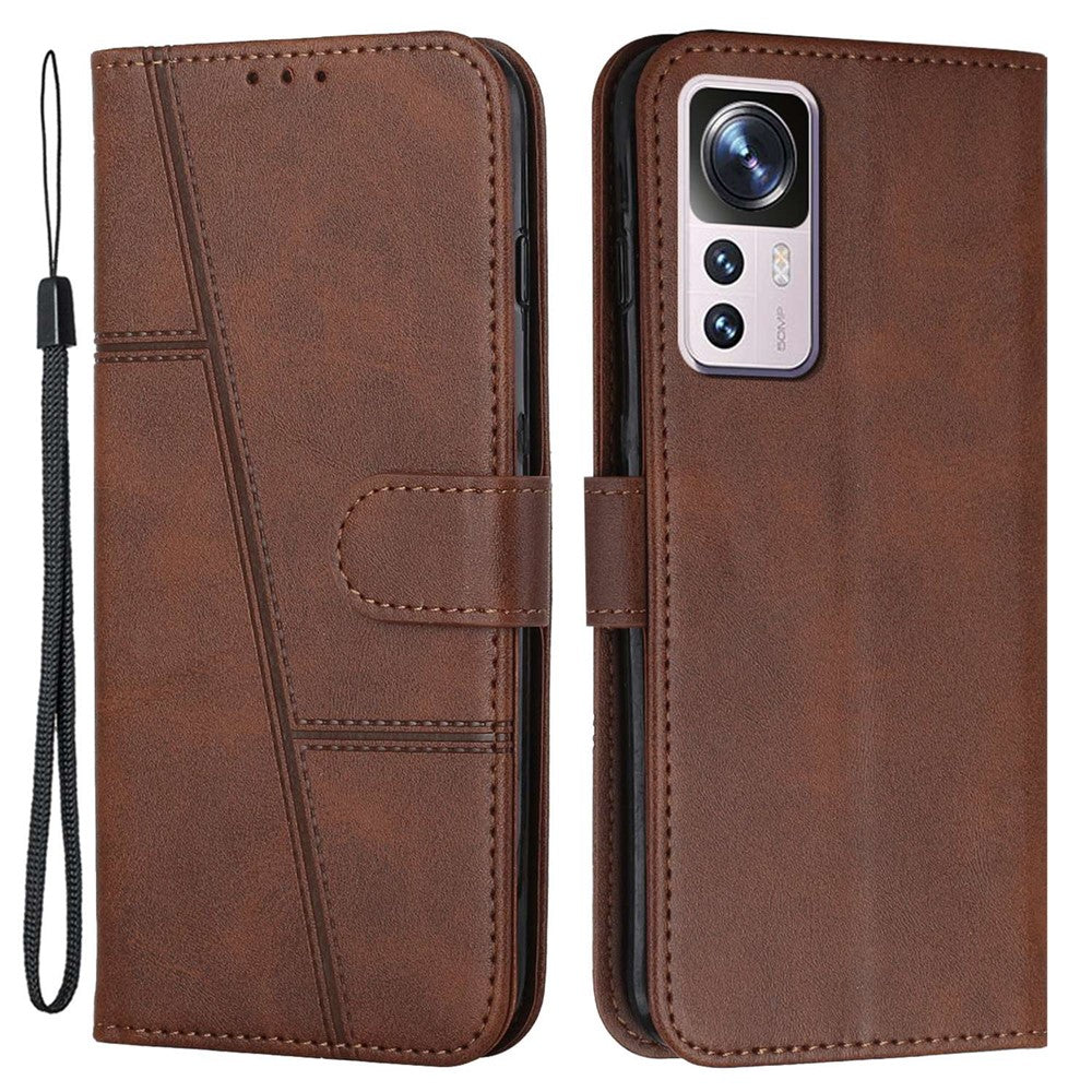 For Xiaomi 12T 5G / Redmi K50 Ultra 5G / 12T Pro 5G Stitching PU Leather Flip Case Wallet Stand Full Shockproof Protective Cover with Strap