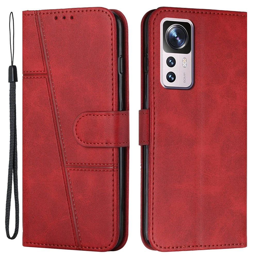 For Xiaomi 12T 5G / Redmi K50 Ultra 5G / 12T Pro 5G Stitching PU Leather Flip Case Wallet Stand Full Shockproof Protective Cover with Strap