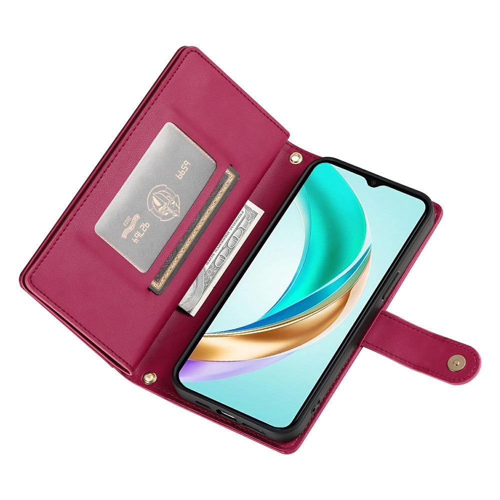 DF-011 For Honor 400 Lite 5G Case Zipper Pocket Wallet Leather Phone Cover with Straps