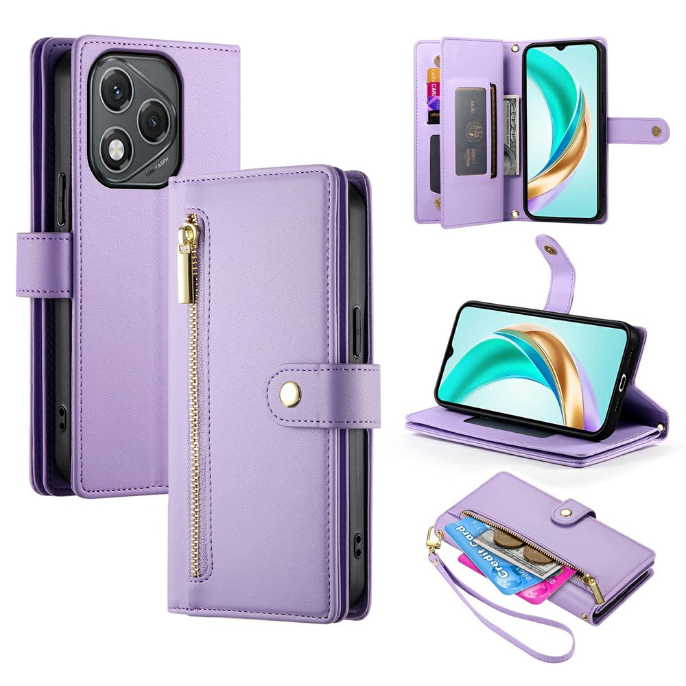 DF-011 For Honor 400 Lite 5G Case Zipper Pocket Wallet Leather Phone Cover with Straps