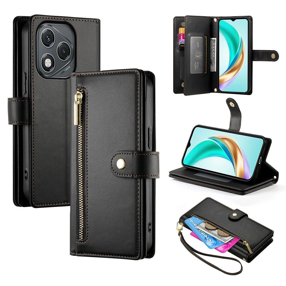 DF-011 For Honor 400 Lite 5G Case Zipper Pocket Wallet Leather Phone Cover with Straps