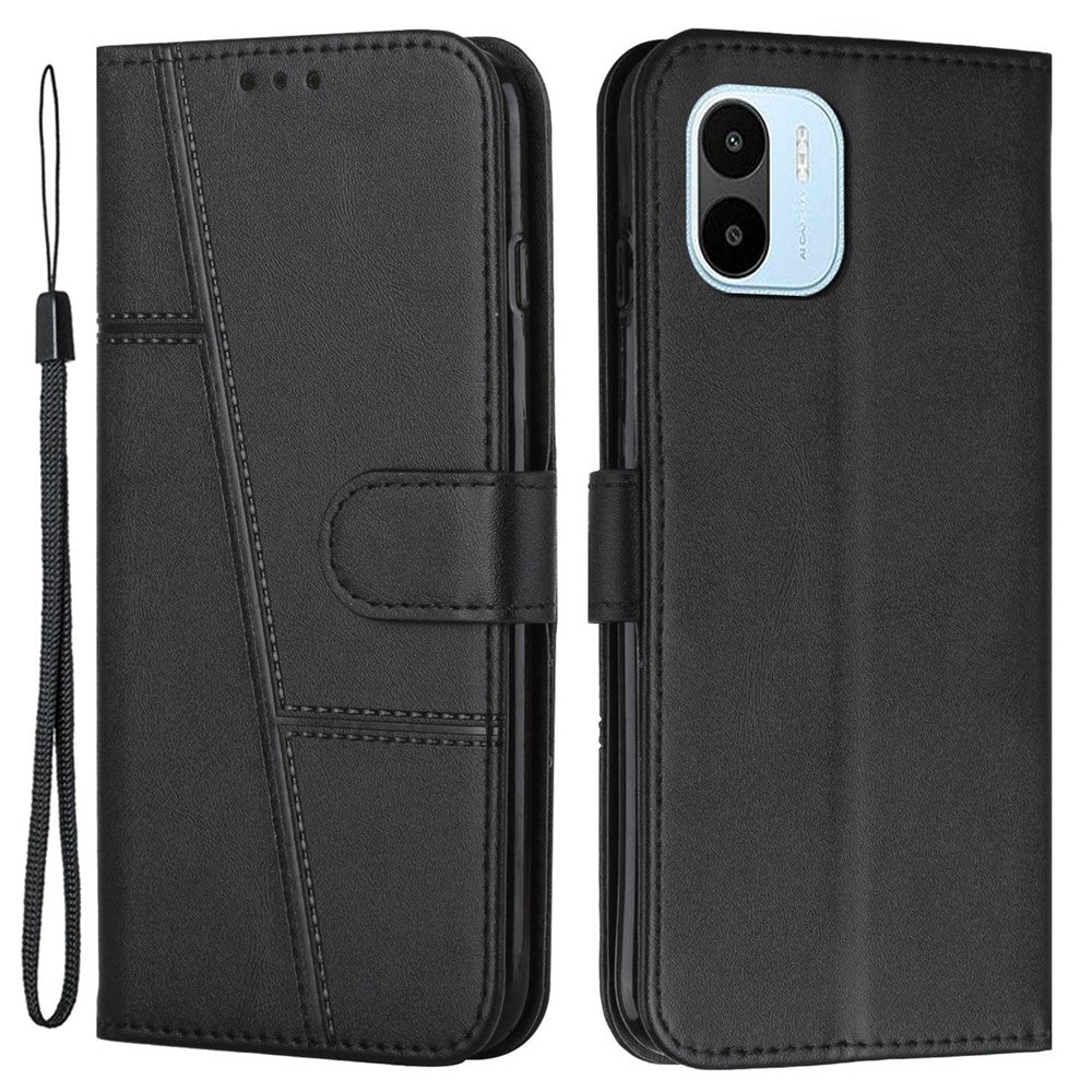 For Xiaomi Redmi A1 4G / A2 4G Simple Style Phone Cover Stitching Design Wallet Anti-scratch PU Leather Stand Case with Strap