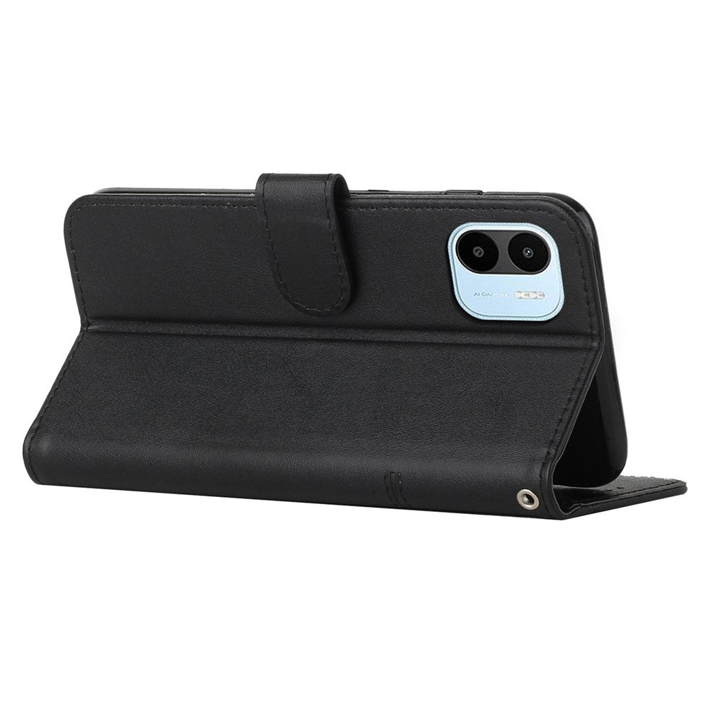 For Xiaomi Redmi A1 4G / A2 4G Simple Style Phone Cover Stitching Design Wallet Anti-scratch PU Leather Stand Case with Strap