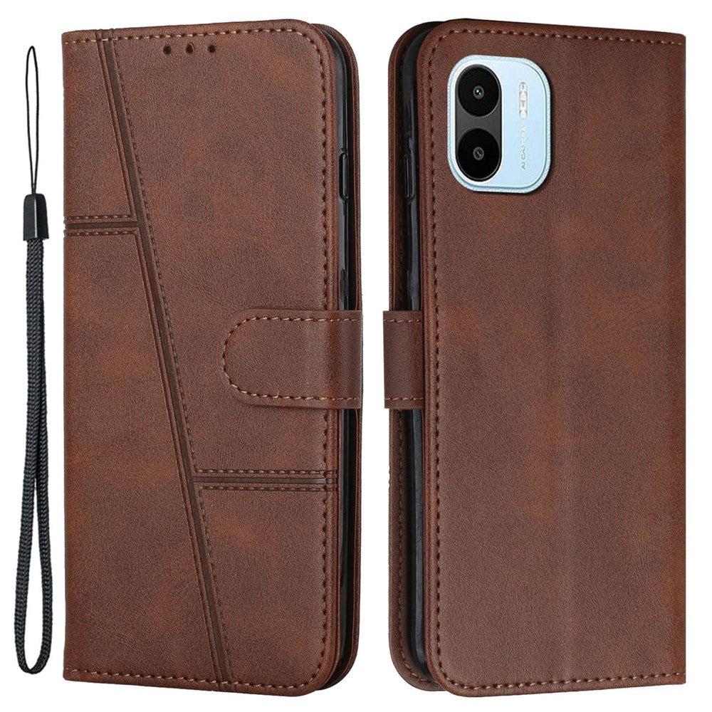 For Xiaomi Redmi A1 4G / A2 4G Simple Style Phone Cover Stitching Design Wallet Anti-scratch PU Leather Stand Case with Strap