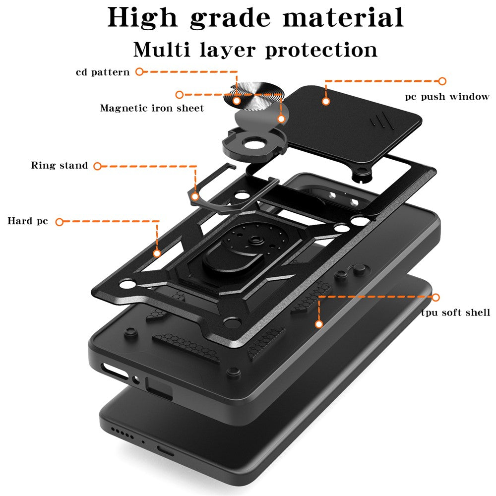 PC + TPU Case For Oppo A5 Pro 4G (Global) / 5G (Global) / A5 Energy 5G (China) Kickstand Phone Cover with Slide Camera Lid