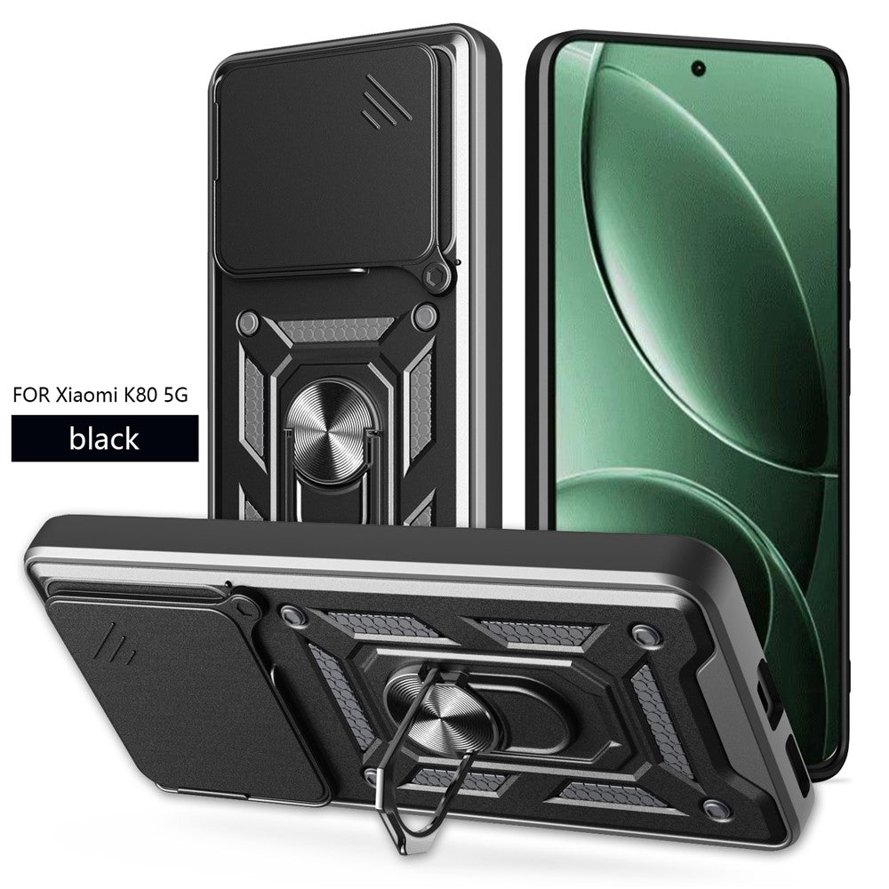 For Xiaomi Redmi K80 5G  /  Poco F7 Pro 5G Case with Slide Camera Lid PC + TPU Kickstand Phone Cover