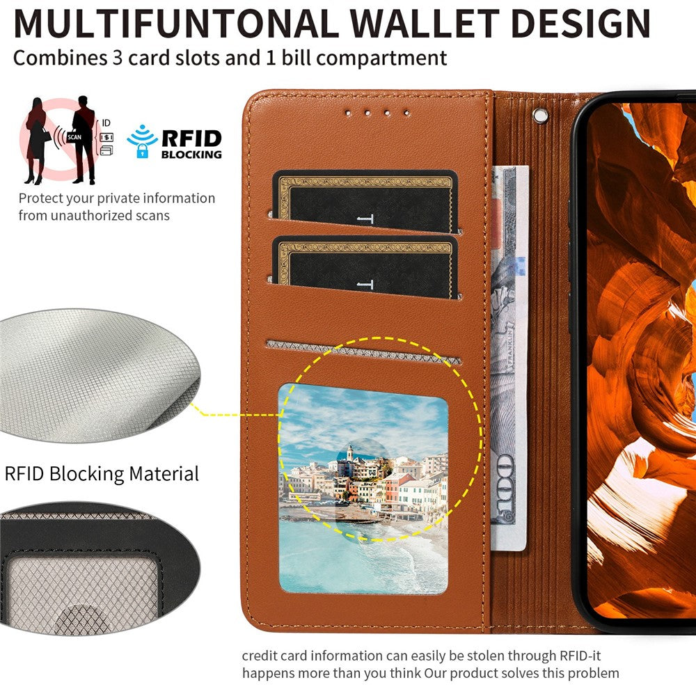 For Honor Magic7 Lite 5G / X9c 5G / X60 Pro 5G Case RFID Blocking Leather Wallet Flip Phone Cover with Wrist Strap