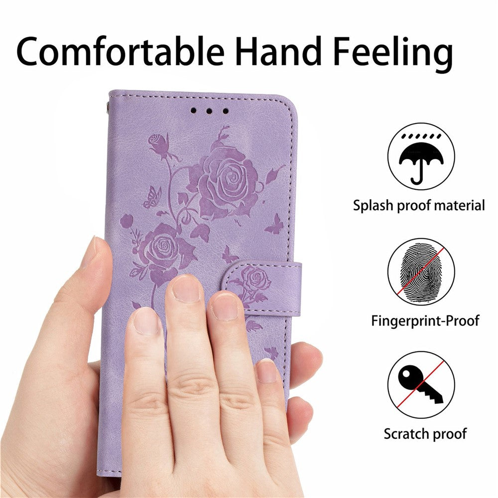Wallet Case for iPhone SE (2022) / (2020) / 8 / 7 / 6 / 6s Rose Pattern Imprinted Leather Flip Stand Phone Cover