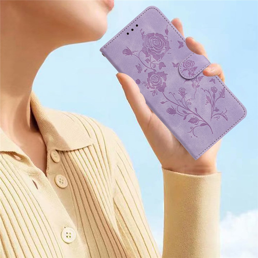 Wallet Case for iPhone SE (2022) / (2020) / 8 / 7 / 6 / 6s Rose Pattern Imprinted Leather Flip Stand Phone Cover