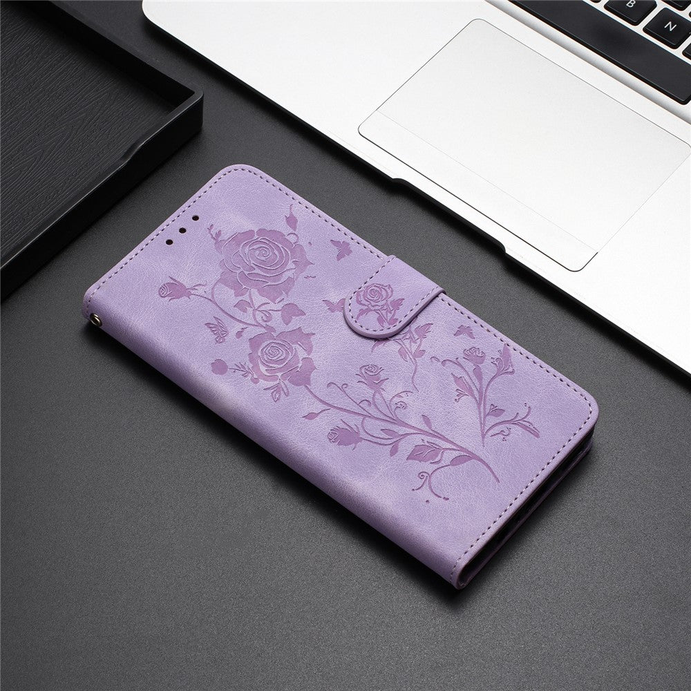 Wallet Case for iPhone SE (2022) / (2020) / 8 / 7 / 6 / 6s Rose Pattern Imprinted Leather Flip Stand Phone Cover