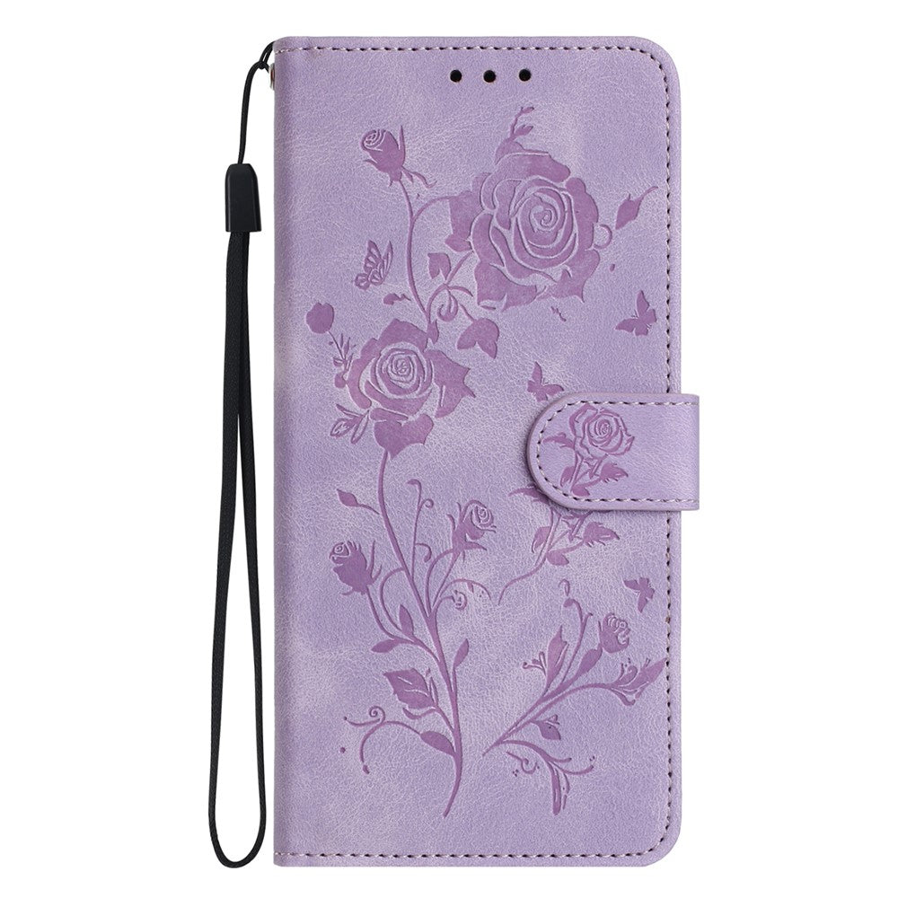 Wallet Case for iPhone SE (2022) / (2020) / 8 / 7 / 6 / 6s Rose Pattern Imprinted Leather Flip Stand Phone Cover