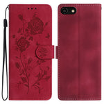Wallet Case for iPhone SE (2022) / (2020) / 8 / 7 / 6 / 6s Rose Pattern Imprinted Leather Flip Stand Phone Cover