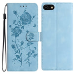 Wallet Case for iPhone SE (2022) / (2020) / 8 / 7 / 6 / 6s Rose Pattern Imprinted Leather Flip Stand Phone Cover