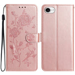 For iPhone 17th / 16th Wallet Case Rose Pattern Imprinted Leather Flip Stand Phone Cover