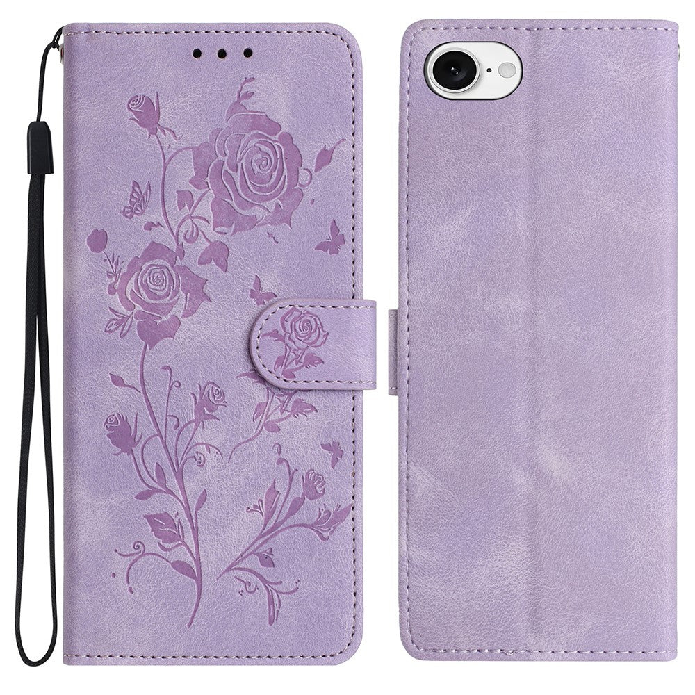 For iPhone 17th / 16th Wallet Case Rose Pattern Imprinted Leather Flip Stand Phone Cover