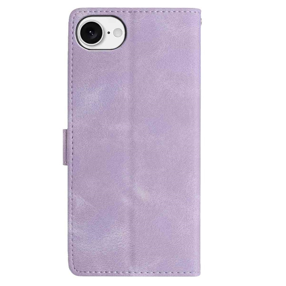 For iPhone 17th / 16th Wallet Case Rose Pattern Imprinted Leather Flip Stand Phone Cover