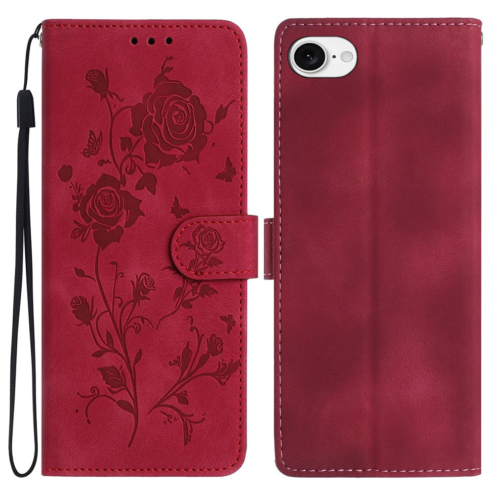 For iPhone 17th / 16th Wallet Case Rose Pattern Imprinted Leather Flip Stand Phone Cover