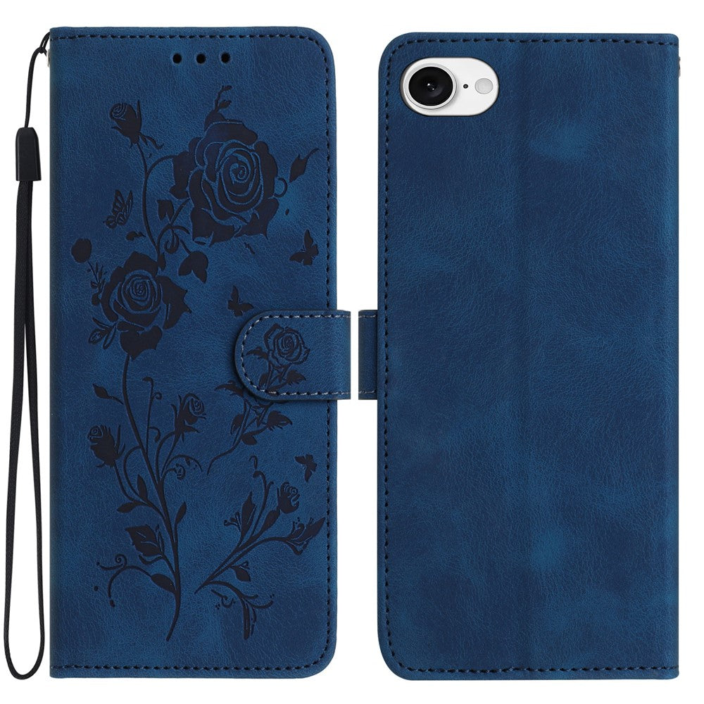 For iPhone 17th / 16th Wallet Case Rose Pattern Imprinted Leather Flip Stand Phone Cover