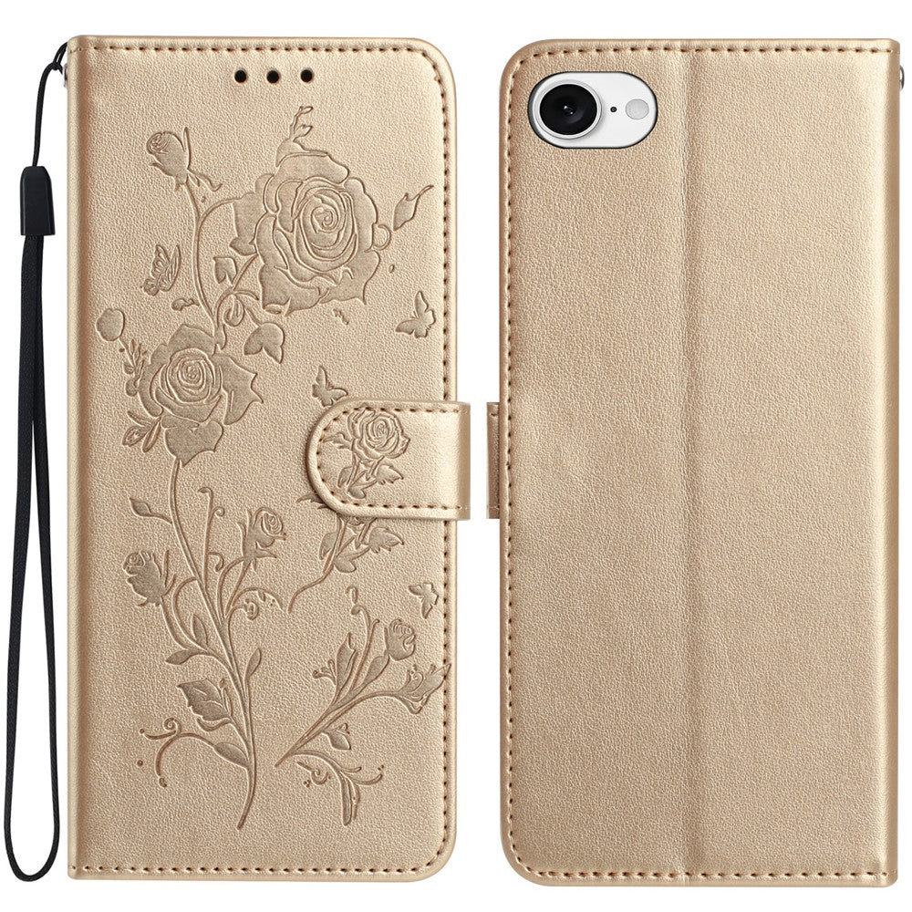 For iPhone 17th / 16th Wallet Case Rose Pattern Imprinted Leather Flip Stand Phone Cover