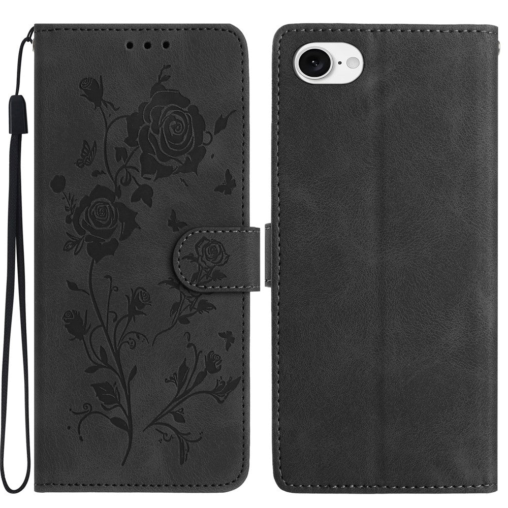 For iPhone 17th / 16th Wallet Case Rose Pattern Imprinted Leather Flip Stand Phone Cover