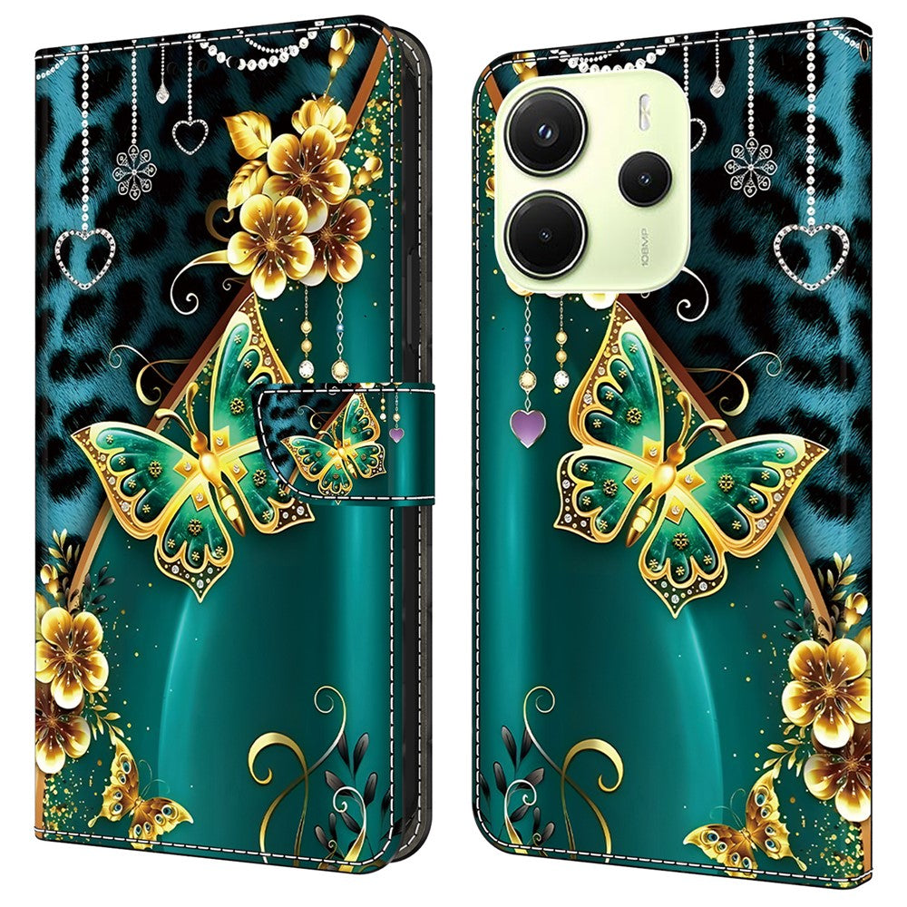 For Xiaomi Redmi Note 14 4G (164.84mm) Leather Case Pattern Printing Wallet Stand Anti Drop Phone Cover