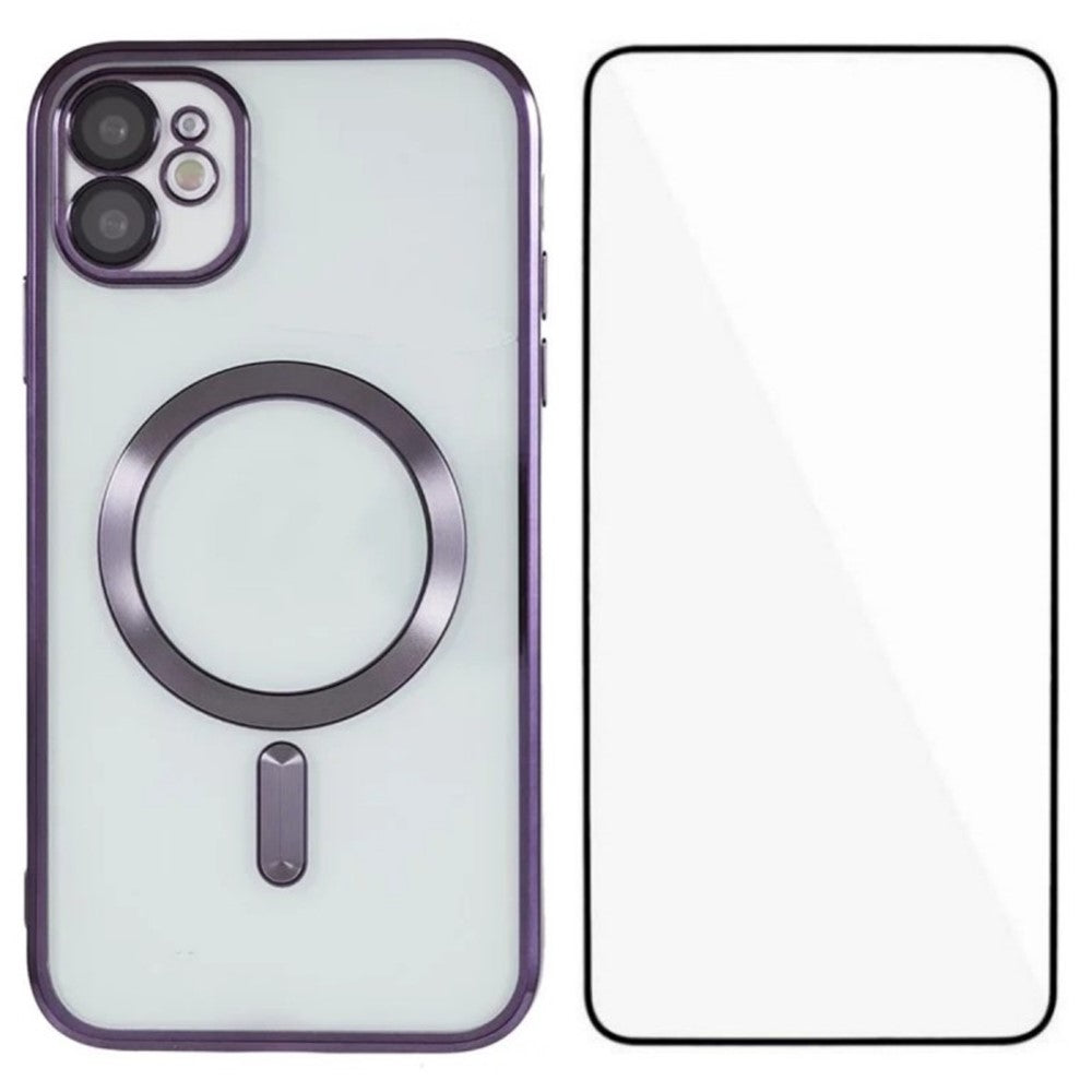 WANLONFENG til iPhone 12 6,1 tommer Magnetisk Cover Fuld Beskyttelse Galvaniseret TPU Cover med Hærdet Glas