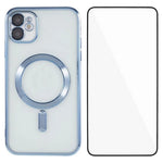 WANLONFENG til iPhone 12 6,1 tommer Magnetisk Cover Fuld Beskyttelse Galvaniseret TPU Cover med Hærdet Glas