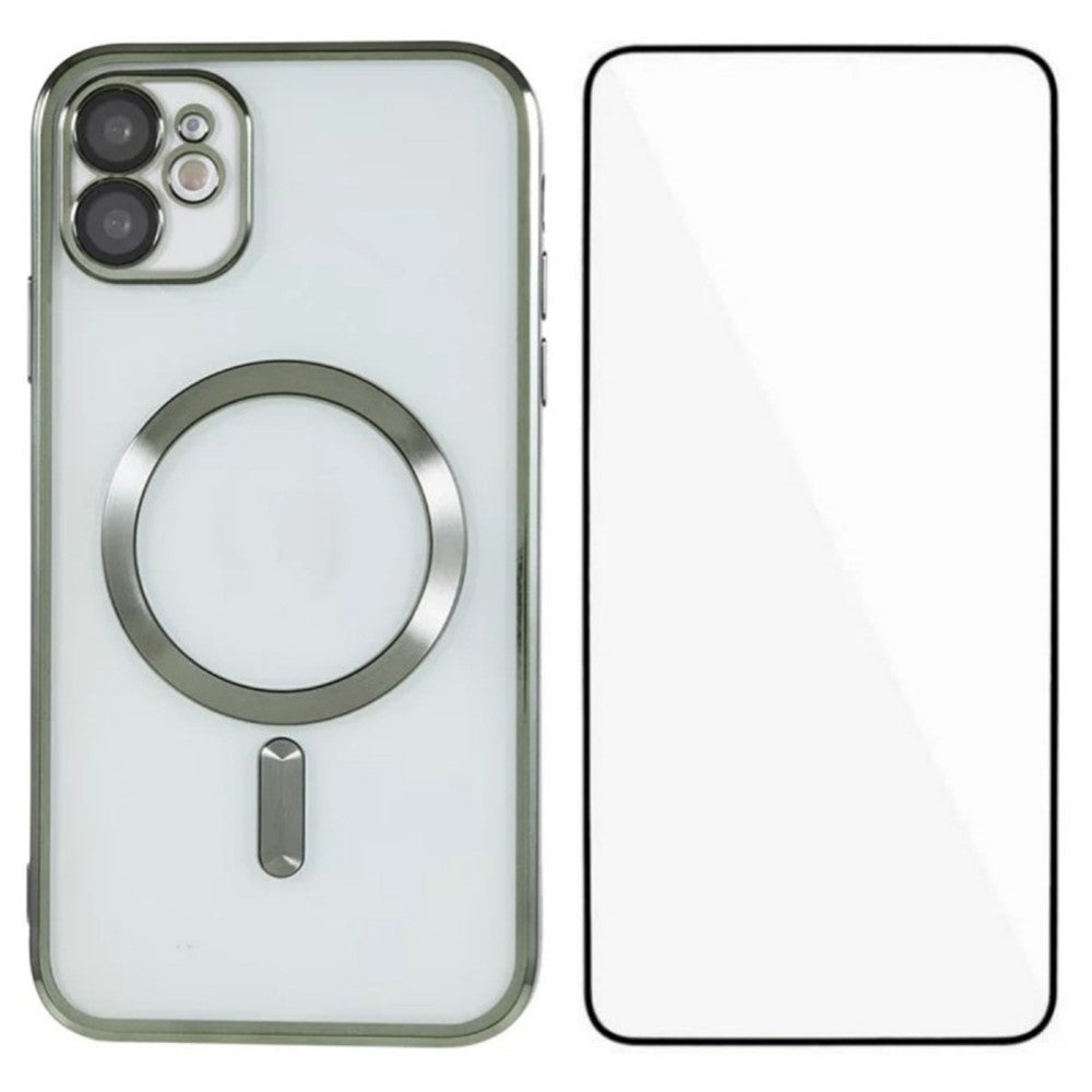 WANLONFENG til iPhone 12 6,1 tommer Magnetisk Cover Fuld Beskyttelse Galvaniseret TPU Cover med Hærdet Glas