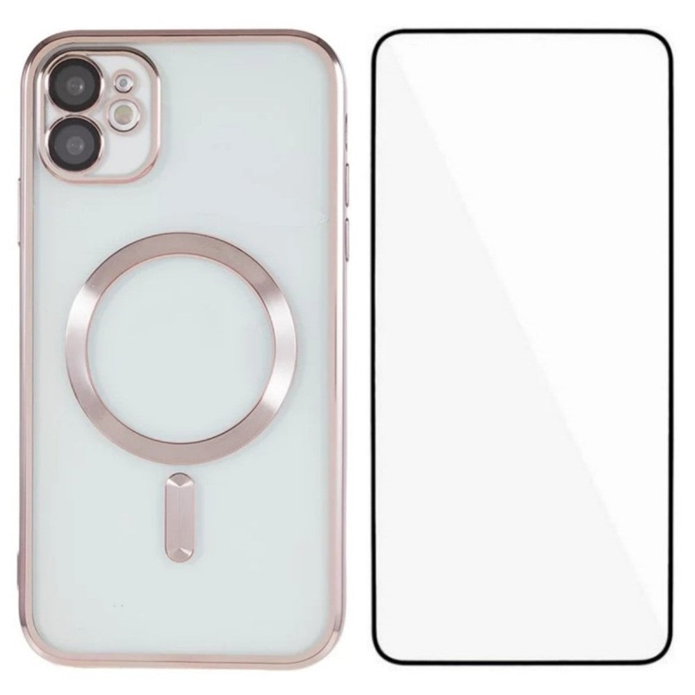 WANLONFENG For iPhone 11 Magnetic Case  Full Protection Electroplated TPU Cover with Tempered Glass