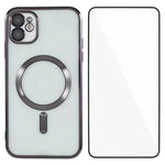 WANLONFENG For iPhone 11 Magnetic Case  Full Protection Electroplated TPU Cover with Tempered Glass