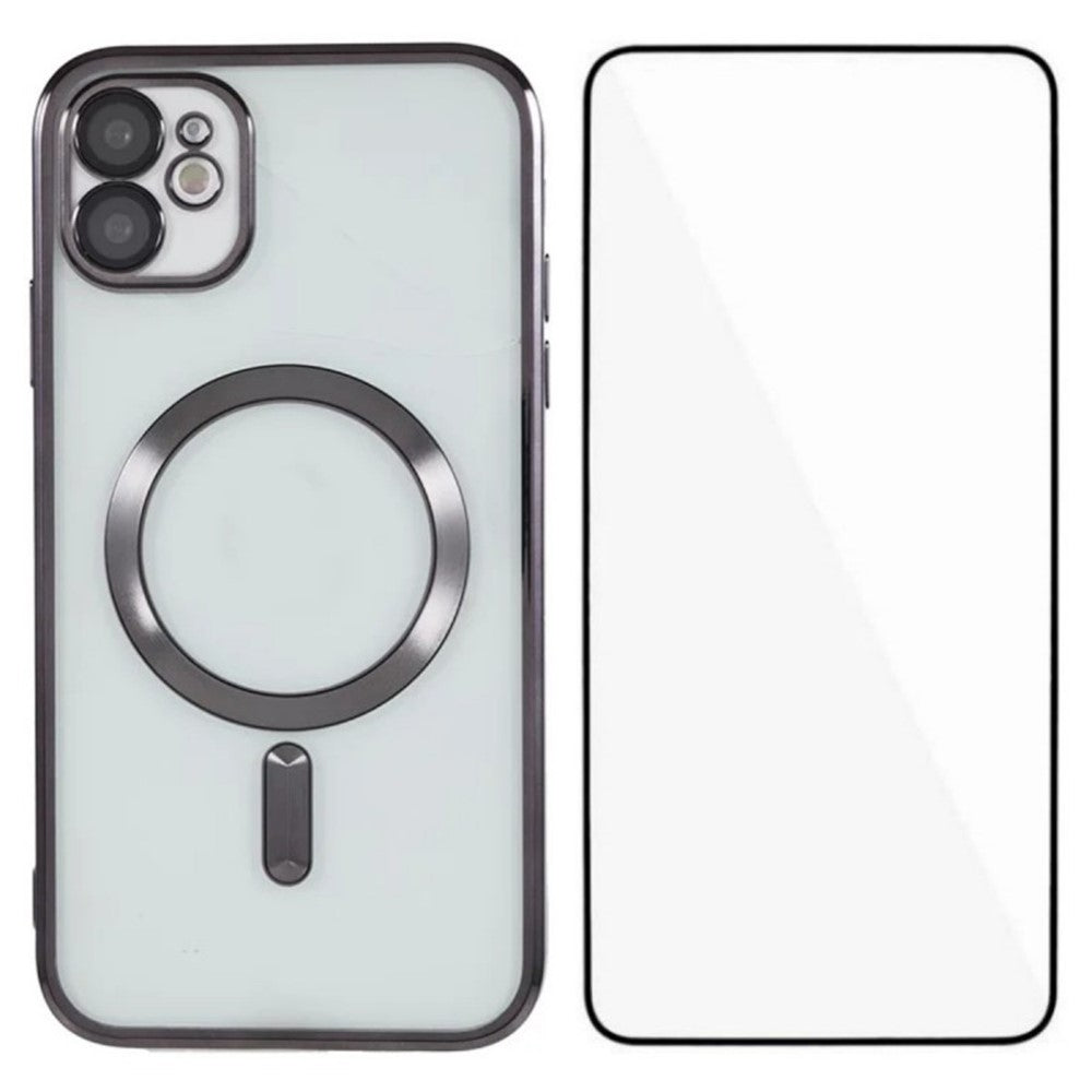 WANLONFENG For iPhone 11 Magnetic Case  Full Protection Electroplated TPU Cover with Tempered Glass