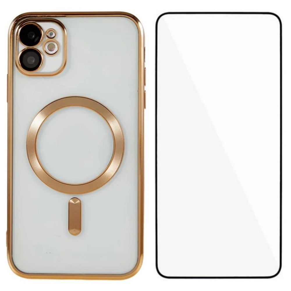 WANLONFENG For iPhone 11 Magnetic Case  Full Protection Electroplated TPU Cover with Tempered Glass