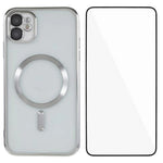 WANLONFENG For iPhone 11 Magnetic Case  Full Protection Electroplated TPU Cover with Tempered Glass