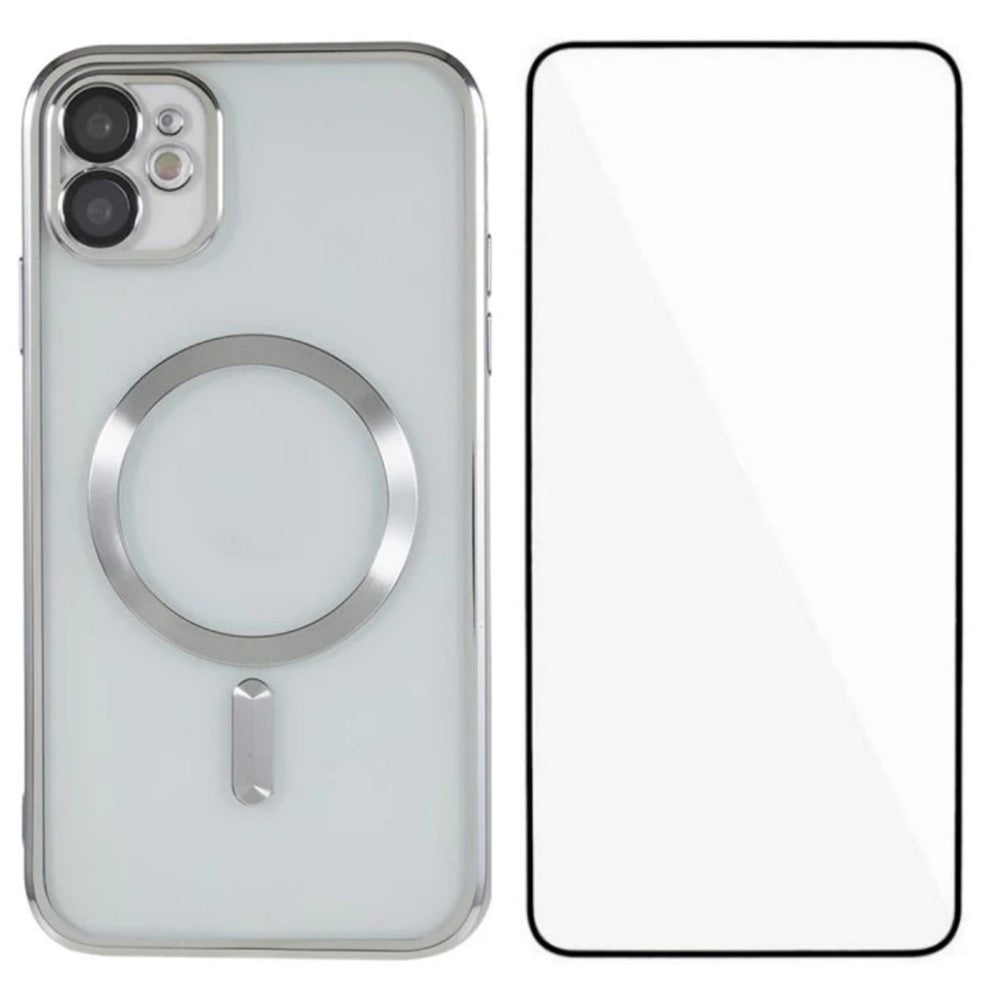 WANLONFENG For iPhone 11 Magnetic Case  Full Protection Electroplated TPU Cover with Tempered Glass
