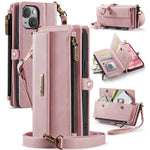 CASEME For iPhone 15 Case C39 RFID Blocking Zipper Wallet Stand Leather Cover with Strap