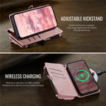 CASEME For iPhone 15 Case C39 RFID Blocking Zipper Wallet Stand Leather Cover with Strap