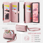 CASEME For iPhone 15 Case C39 RFID Blocking Zipper Wallet Stand Leather Cover with Strap